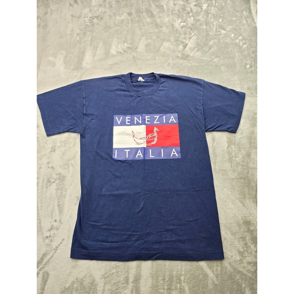 Vintage 90s Screen Stars Venezia Italia T Shirt Large L Navy Tommy Hilfiger Boot